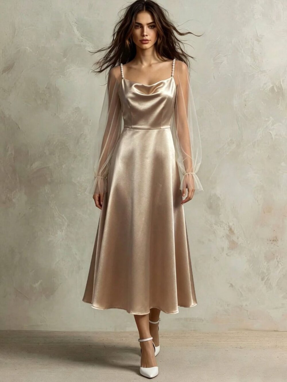 Gold Dress with pearl neckline
